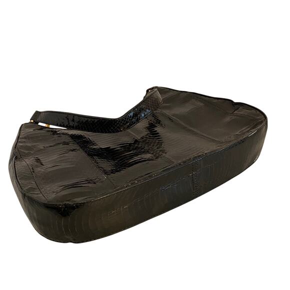 Vintage J Renee black snakeskin top handle purse classic 1980's hobo shoulderbag - Picture 7 of 8